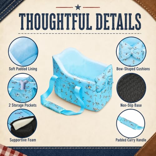Console Dog Car Seat Up to 11lbs (Blue daisy)