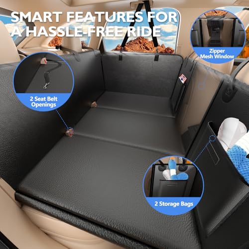 Hard Bottom Dog Car Seat Cover for Back Seat (L - For Cars/ Mid-Size SUV/ Small Truck / Glossy Black)