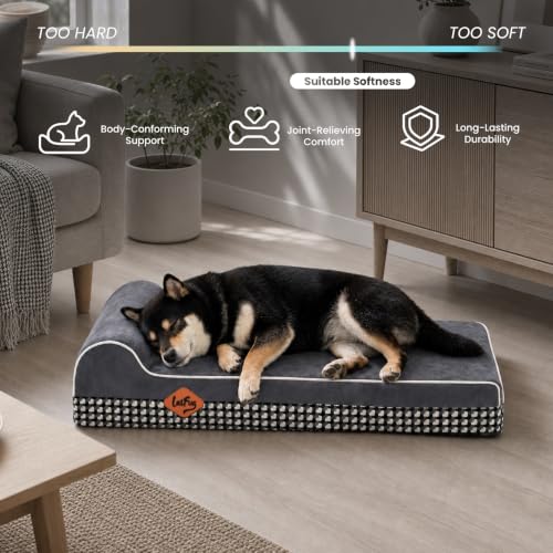 Orthopedic Memory Foam Dog Bed with Durable Water Proof Liner and Removable Washable Cover (34.0"L x 22.0"W x 5.5"Th / Black and White Plaid)