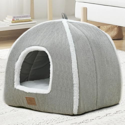 Cat Beds for Indoor Cats (Grey / 15"D x 15"W x 15"H)
