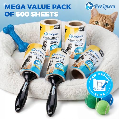 Extra Sticky Lint Roller Mega Value Set 500 Sheets for Pet Hair Removal and Clothes