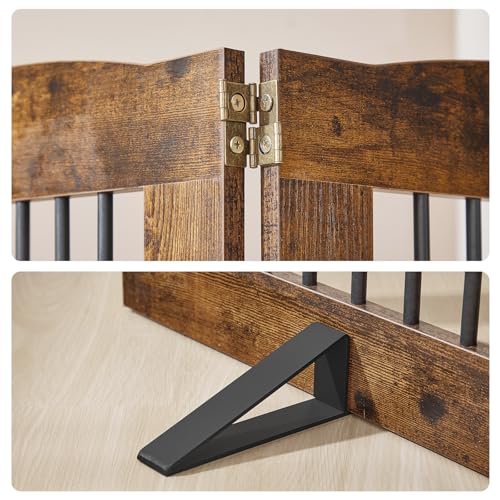 Indoor Dog Gate with Support Feet (Rustic Brown / 【3 Panels】61.4"L x 31.5"H)