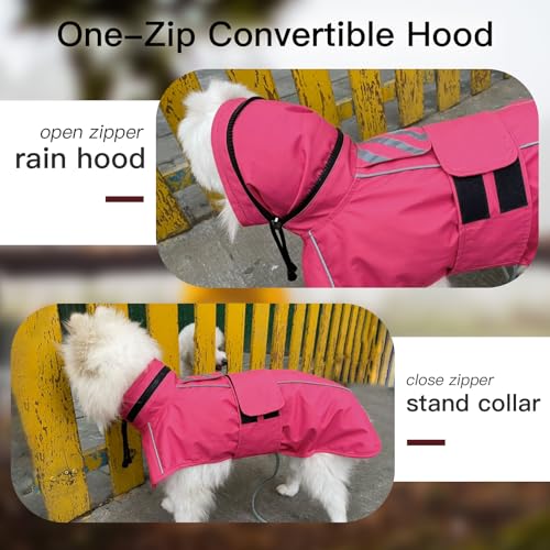 Reflective Waterproof Dogs Rain Coats with Hood (NeonPink / XL)