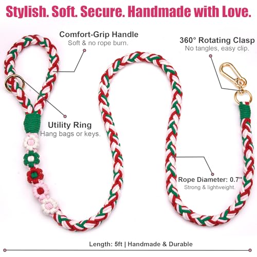 5FT Braided Cotton Rope Leash for Small (Strawberry)