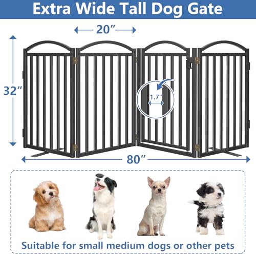 Metal Freestanding Dog Gates (Black / 80''W × 32''H)