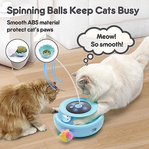Cat Toy, 3-in-1 Automatic Interactive Electronic Moving Ambush Feather, Fluttering Butterfly, Track Balls, USB Rechargeable Powered Smart Indoor Exercise Kicker (Blue)