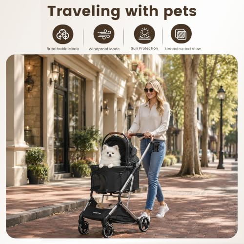 T3 Pro Pet Stroller for Small Dog & Cats up to 44 lbs (Black / T3 Pro)