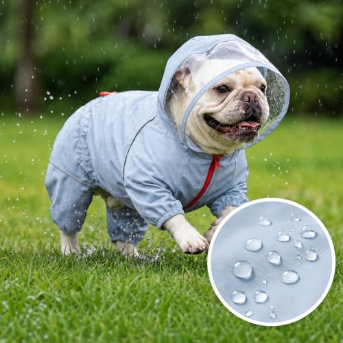 Dog Raincoat Rain Jacket with Clear Hood and Broad Chest Fit (Blue / Medium)