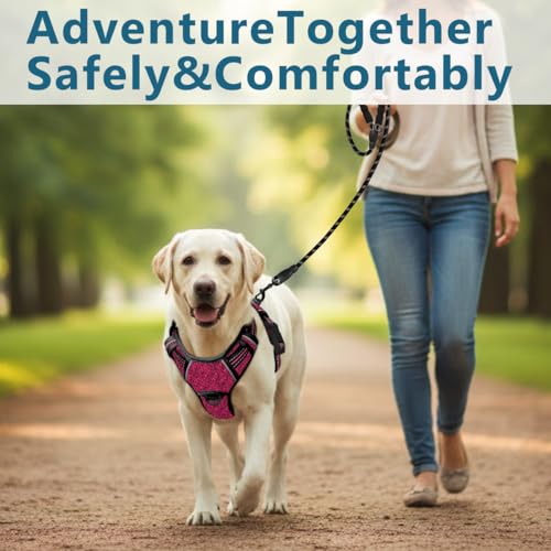 No Pull Dog Harness for Large Dogs (Large(Chest:24.5-32.5") / Pink/Black)