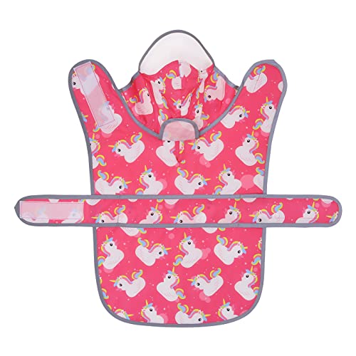 Clear Hooded Dog Raincoat Jacket Poncho with Dog Leash Hole Pink M (Medium / Unicorn Ducks Pink)