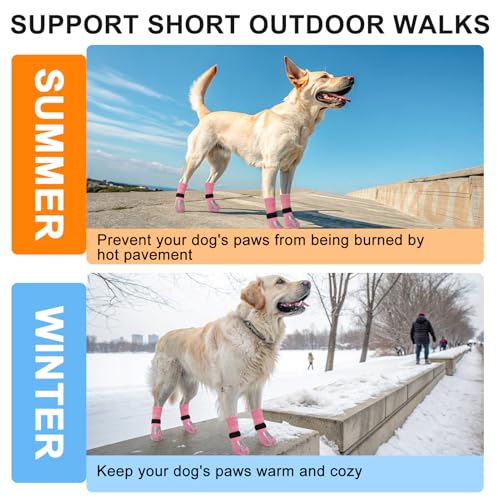 Dog Socks to Prevent Licking Paws Double Sided Grip Traction (Pink(Paw) / XL(3.1"-3.5" W | Pack of 4))