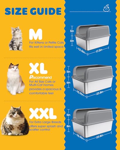 Stainless Steel Cat Litter Box (M (1 Pack) / White)