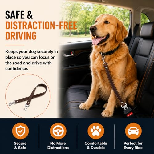 Genuine Leather Dog seat Belt for car (Black / 30")