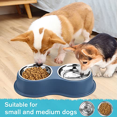 Stainless Steel Dog Bowls Double Non (Medium-18oz / 5.Blue)