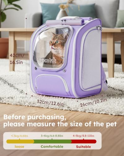 Cat Backpack Carrier (Light Purple / 12.6"L x 10.2"W x 16.5"H)