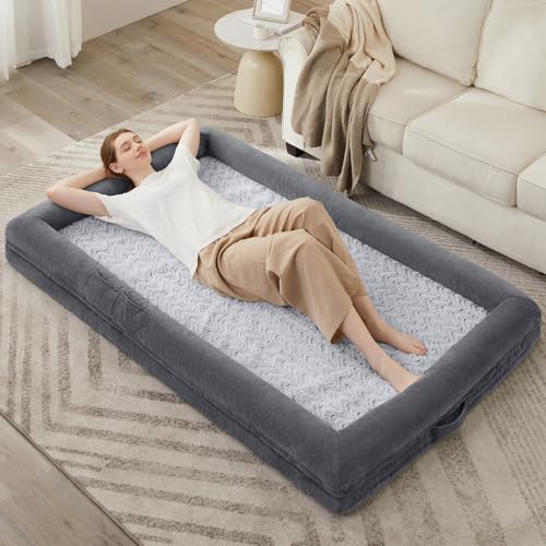 Human Dog Bed Orthopedic for Adult & Dogs Comfy Sleeping (Dark Gery / Human (71x46x7.5in))