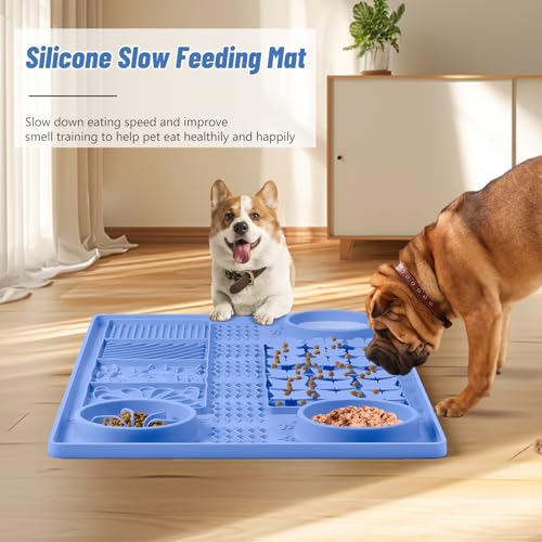 Silicone Lick Mat for Dogs 32"x 20" Large Slow Feeder Mat (Blue:32"x20")