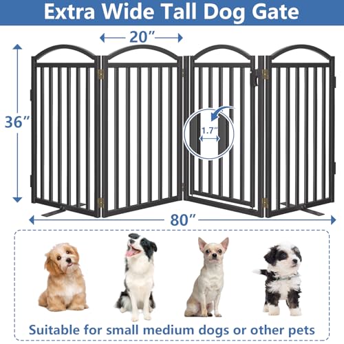 Metal Freestanding Dog Gates (Black / 80''W × 36''H)