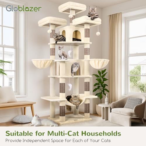 Big XXL Cat Tower for Indoor Multiple Cats (Beige / 80inch)