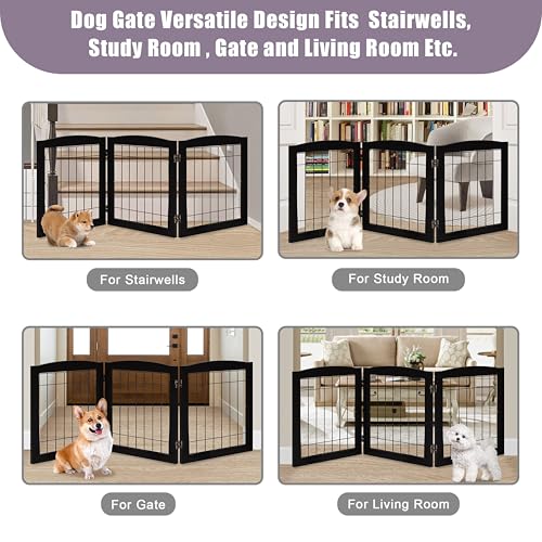 3 Panel Freestanding Foldable Wooden Dog Gate (24"Height-3 Panel / Black)