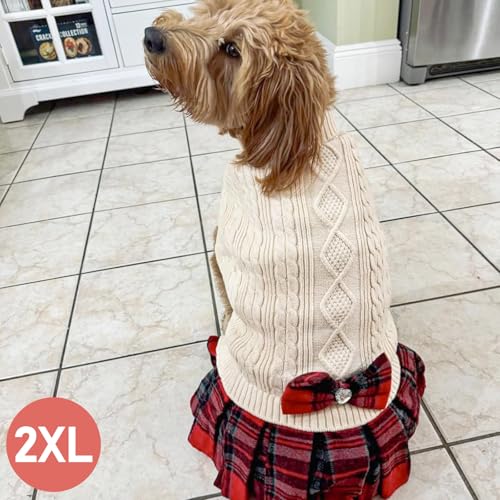 Dog Sweater Dress for Medium Large Dogs Turtleneck Thick Knit (XX-Large (40-70lbs) / 01# Beige)