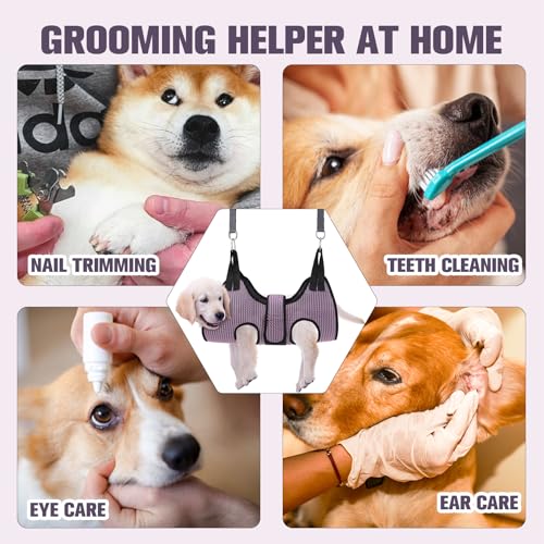 Dog Grooming Hammock Harness for Dogs & Cats with Pet Nail Clipper Trimmer (M / Pink)