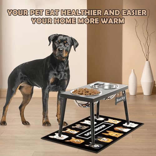 Metal Raised Dog Bowl Stand for Large and Medium Dogs (Height-10inch / Black-L)