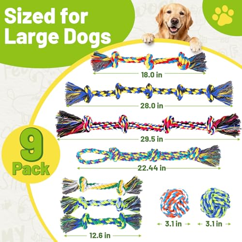 9 Pack Dog Rope Toys for Large Dogs (Assorted Colors)