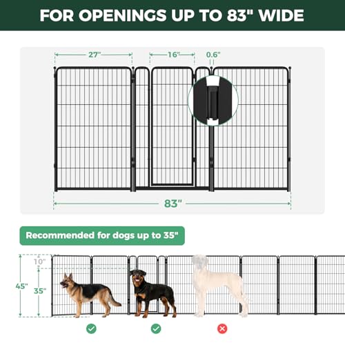 Dog Gate Extra Wide Adjustable for Openings Up to 83" (Black / Up to 83" W【2 Panels + 1 Door】 / 45"H)