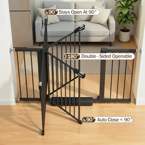 29.7 51 Inch Extra Wide Baby Gate for Stairs (Black / 29.7-51"W x 28"H)