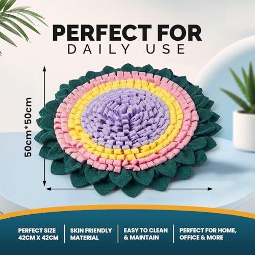 Interactive Dog Snuffle Feeding Mat Adjustable Nose Work Toy (Large Round Colorful Flower design)