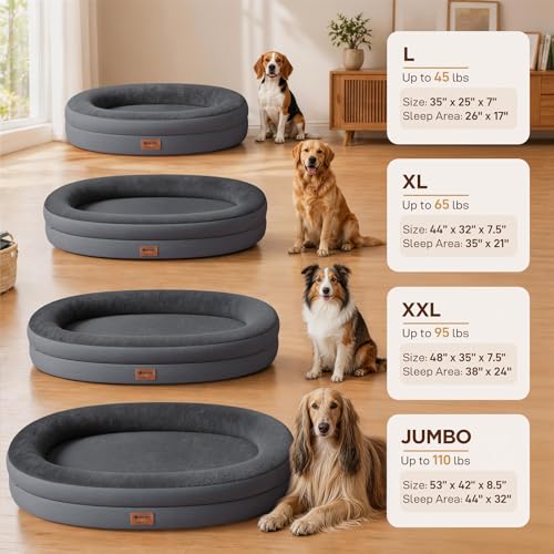 Waterproof Orthopedic Dog Bed for Large Dogs (Dark Grey / 44"L x 32"W x 7.5"Th)