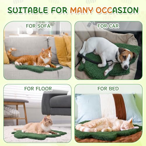 3 Pack Self Warming Pet Bed Leaf Shape Self Heating Cat Dog Mat Washable Thermal Sleeping Pad for Indoor Outdoor Hedgehog (Dark Green / Small-16"x20")