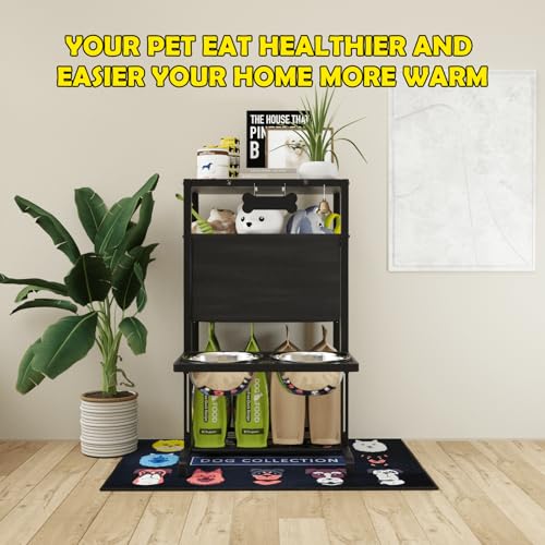 Elevated Dog Bowls (Storage Station & Adjustable Stand 4.5-12" / Large Dogs)