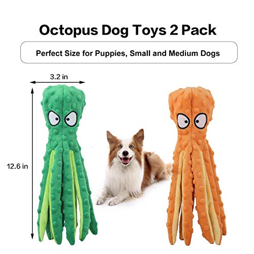 2 Pack Octopus Dog Toys (Orange+Green)