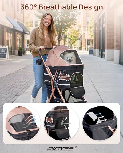 Foldable Dog Stroller for Small & Medium Dogs & Cats up to 33 lb