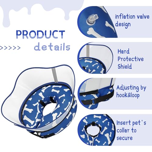 Raised Inflatable Dog Cone Collar to Stop Licking (T Bone Navy / S(Neck 7"-9.5"))