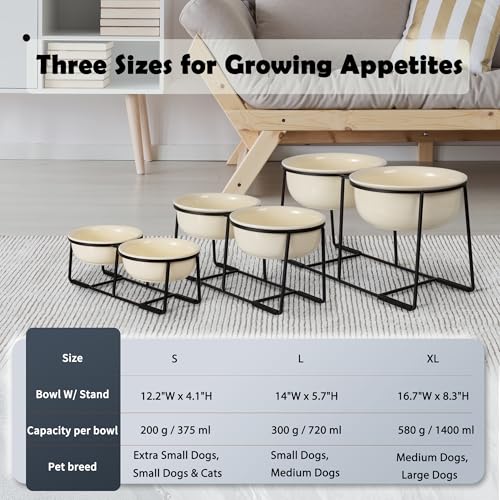 Ceramic Elevated Dog Bowl Set (Beige / XL × 2)
