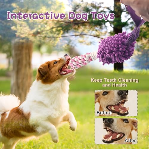 Dog Puppy Toys Dog Squeak Toys Plush Dog Toy with Dog Ropes Knots for Fun and Teeth Cleaning (Purple / Dog Bite Stick Toy)