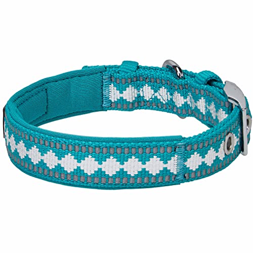 Reflective Jacquard Dog Collar with Neoprene Padding & Metal Buckle (Large / Metal Buckle-Peacock)