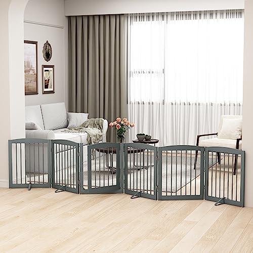 Freestanding Pet Gates with Walk Through Door (6 Panel 24" / Gray)