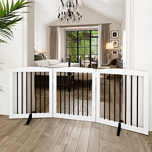 Freestanding Wooden Pet Gate for House (24" Height-3 Panel / White & Black)