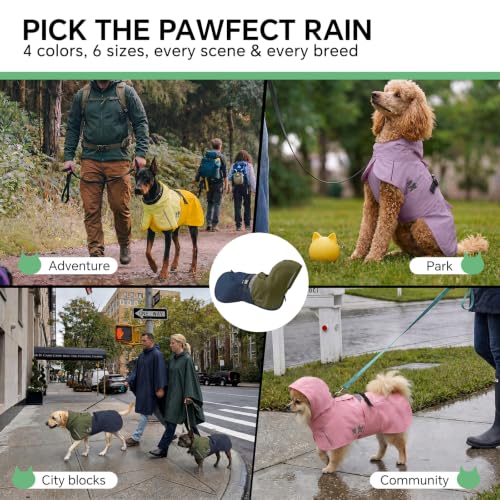 Dog Raincoat Adjustable Hooded Reflective Jacket with Pocket (Olive Navy / X-Large)