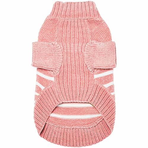 Cozy Soft Chenille Classy Striped Dog Sweater in Dusty Rose (14 inch / Dusty Rose)