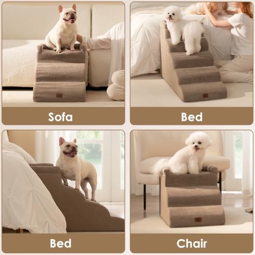 5 Step Curved Dog Stairs for High Beds 20.7" H (Camel / 35.4"l X 15.7"w X 22.7"h)