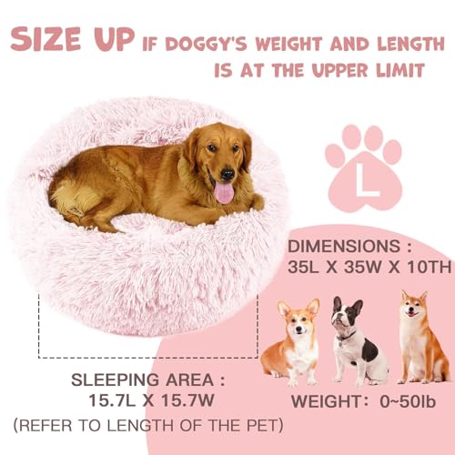 35in Covered Large Dog Bed with Blanket Attached Calming Burrow Pink (35.0"L x 35.0"W x 10.0"Th / Pink)