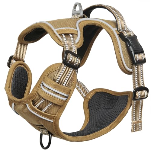 Dog Harness Dog Harness for Small Medium Large Dogs No Pull Adjustable Padded Reflective Harness with Handle for Walking Training (M / Brown)