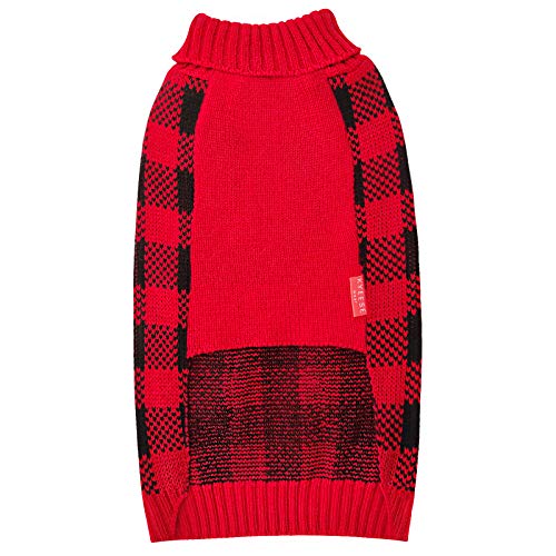 Christmas Dog Sweaters Buffalo Check with Leash Hole Turtleneck Dogs Cable Knit Cat Sweater Small Dogs Pullover Dog Christmas Outfit for Cold Weather (Small (4-7lbs) / 4# Christmas Red)