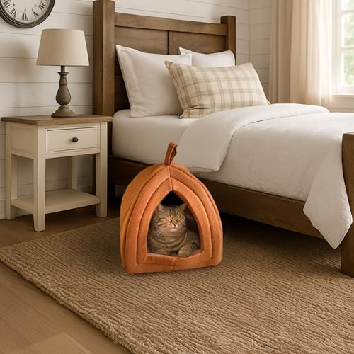 Cat House Indoor Cat Bed with Removable Foam Cushion (Brown)