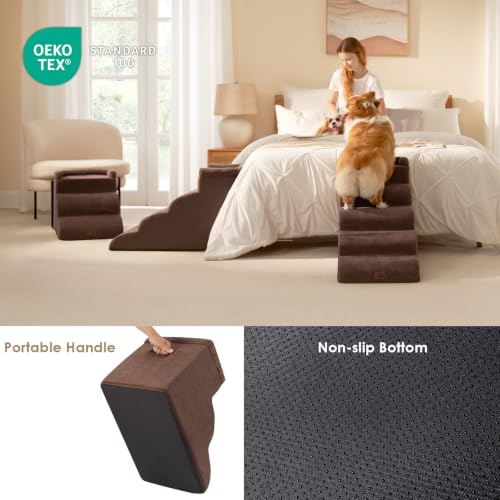 4 Step Curved Dog Stairs for Beds 17.6" H (Brown / 31.3"l X 15.7"w X 19.3"h)